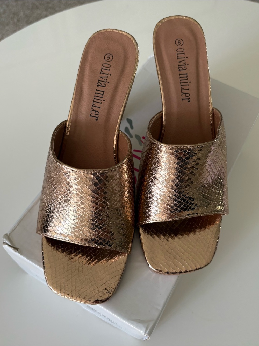 Olivia Miller Women's Metallic Karol Heel Mule Sandals - size 8